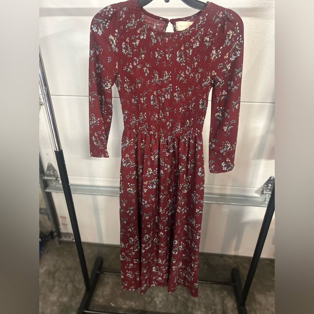 MELLODAY Burgundy Floral Long Sleeve Dress